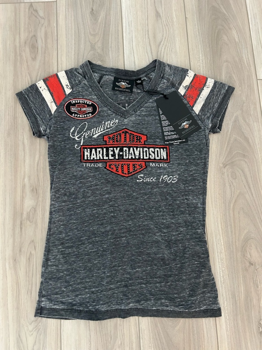 🆕Harley-Davidson Gray & Red Girls' V-Neck Graphic Tee Size S NWT